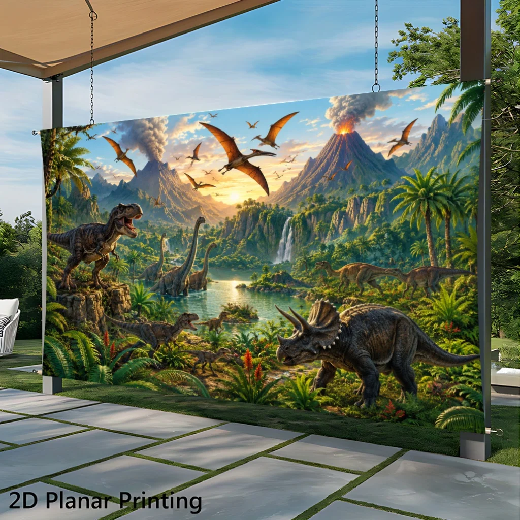Dinosaur Jungle Volcano Pterosaur Landscape Tapestry 2D Flat Printing Wall Hanging Backdrop for Kids Room Decor Prehistoric Art