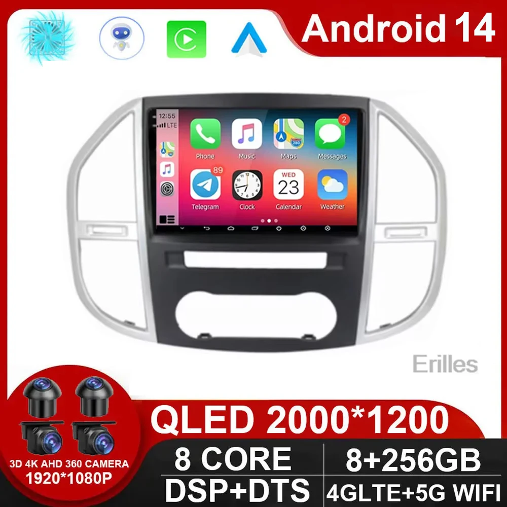 Android 14 Auto Carplay For Mercedes Benz Vito 3 W447 2014 - 2020 Car Radio Multimedia Video Player Navigation Stereo GPS NO DVD