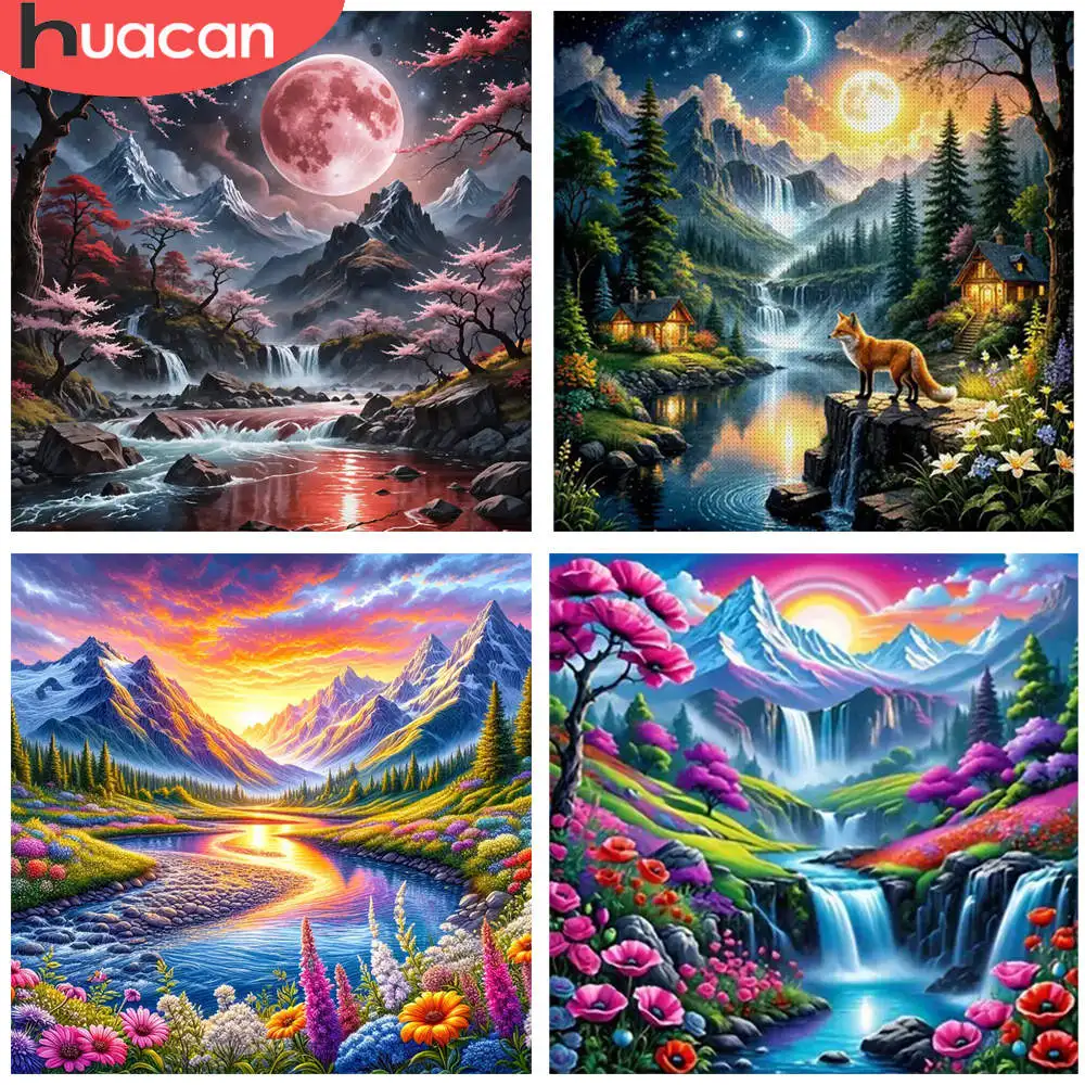 HUACAN 1 Stück Diamant-Gemälde, mystische Mondschein-Landschaft, Fantasie, Natur, Malerei, 5D, DIY, Diamant-Stickerei-Set, 3D-Dekor
