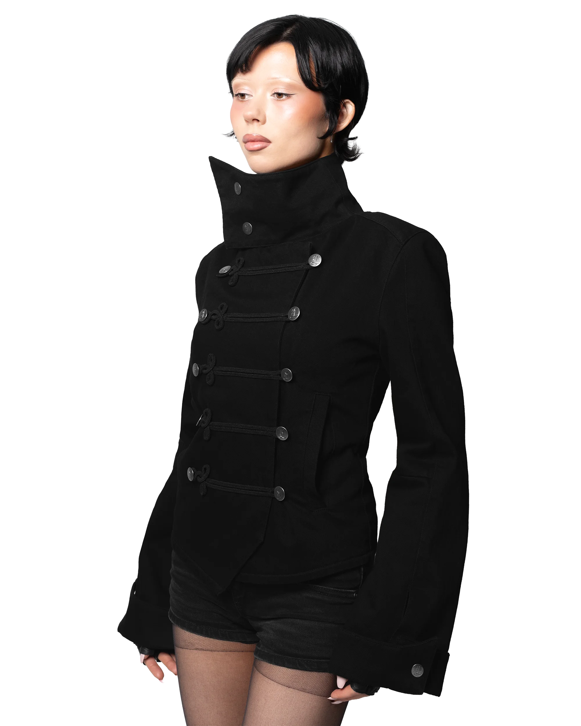 Y2k Retro Napoleon Jacket Men Women Gothic Rope Embroidery Jacket High Street Subculture Streetwear Unisex Canvas Cotton Coat