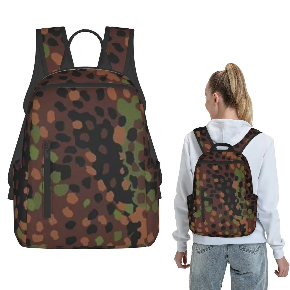 Splintertarn German WW2 Camouflage Army Military Camo Backpack Large Capacity Boys Girls BookBag School Bag Shoulder