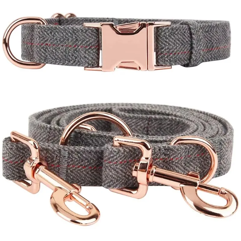 

Nibao Hemp Material Dog Collar and Leash Set with Rose Gold Hardware