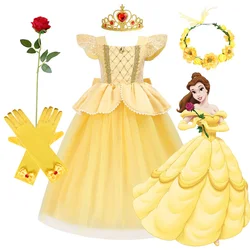 Disney Princess Cosplay Dress para meninas, Bela, A Bela e a Fera, Cinderela, Snow White Costumes, Halloween, Roupas de Carnaval, Crianças