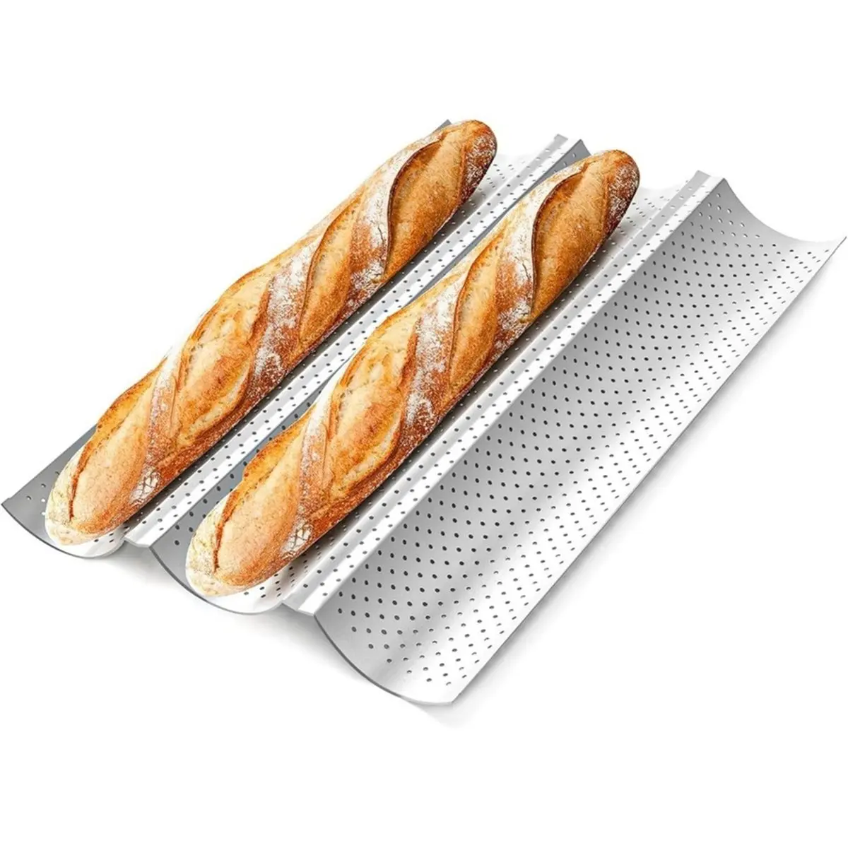 A1399K  Bread Pan, Premium Nonstick Perforated French Bread Baking Pan, 3 Loaves Tray for Sourdough SUMMER