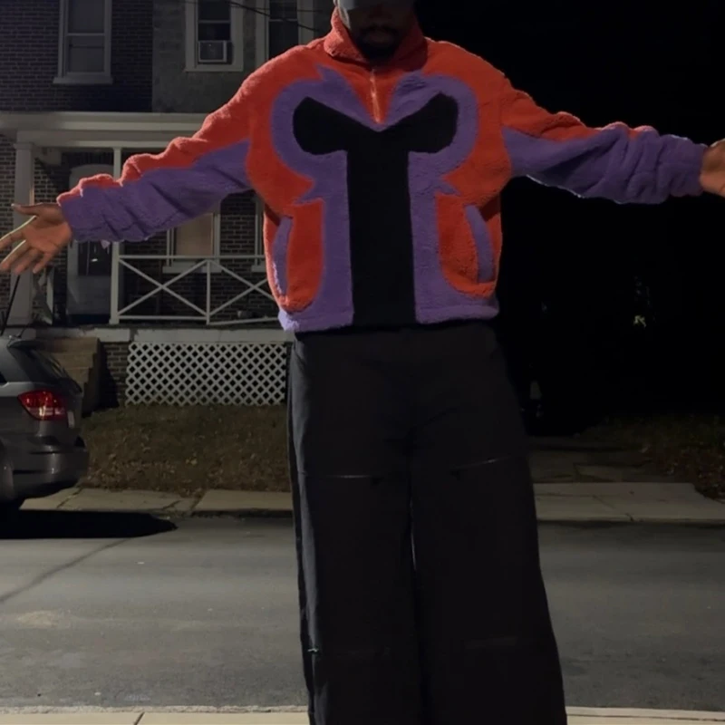 2025 European and American contrasting fleece stand up collar sweatshirt long sleeved women's trendy brand pocket splicing atmos