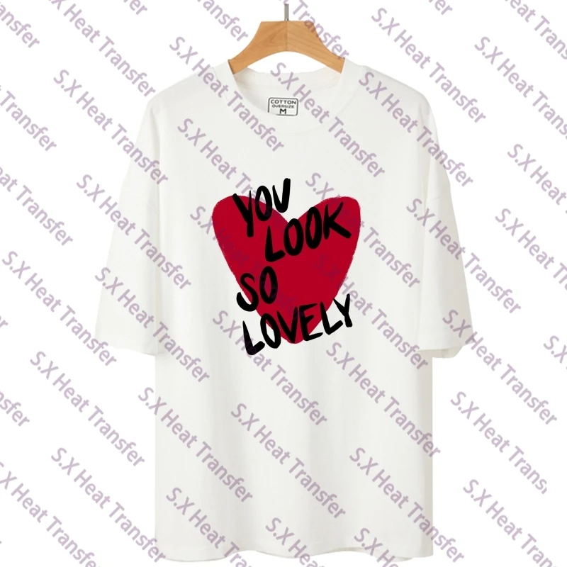 24cm Red Love Heart DTF Heat Transfer Sticker Vintage Graffiti Dice Apple Chili Iron On Transfers For T-Shirt Clothing DIY Decal