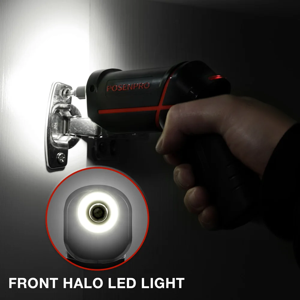 POSENPRO Cordless Electric Screwdriver, 4V Rechargeable Power Screwdriver with USB Cable, Carrying Bag & Accessory Box