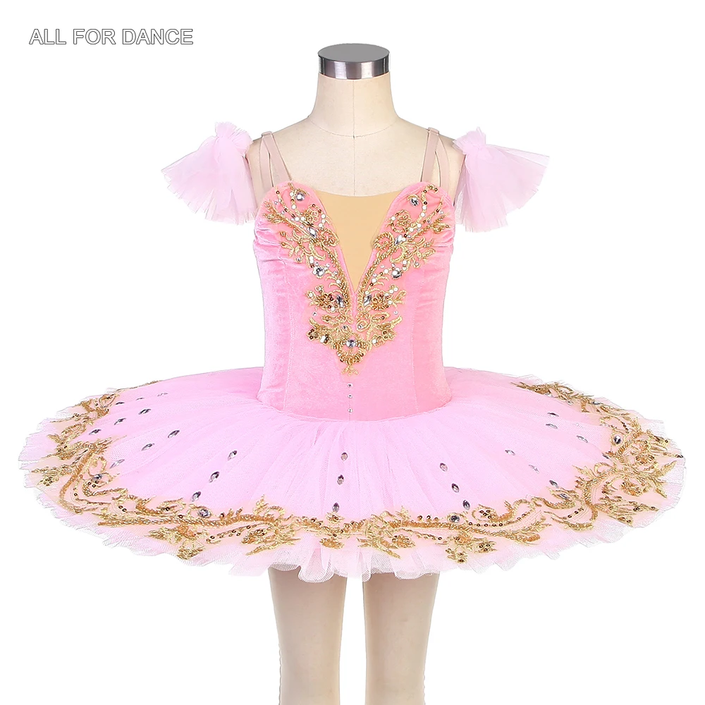 BLL516 Pink Velvet Professional Ballet Dance Tutu for Girls and Women Performance Costumes Ballet Dancing Dress with Arm Bands