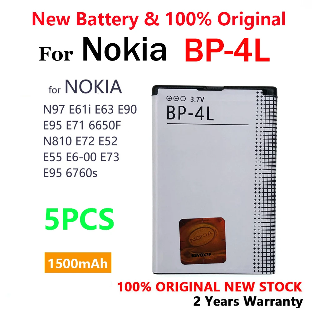 100% New Original 1500mAh BP-4L BP4L BP 4L New Battery For Nokia E61i E63 E90 N810 E72 E52 E71 6650F Batteria