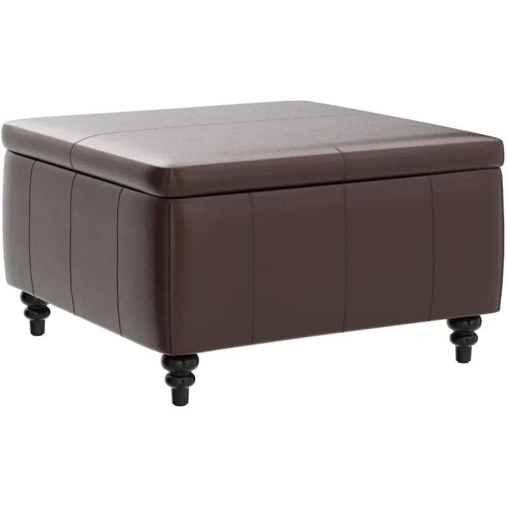 Square Leather Storage Ottoman, Ottoman Coffee Table with Storage, Oversized Ottoman, Living Room Storage Ottoman (brown)