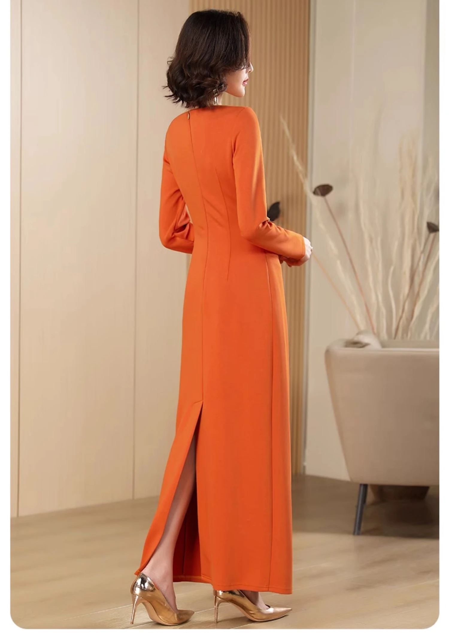 open lace back dress Elegant One Shoulder Burnt Orange Ruffle Mermaid Long Prom Dress, PD36   AlineBridal