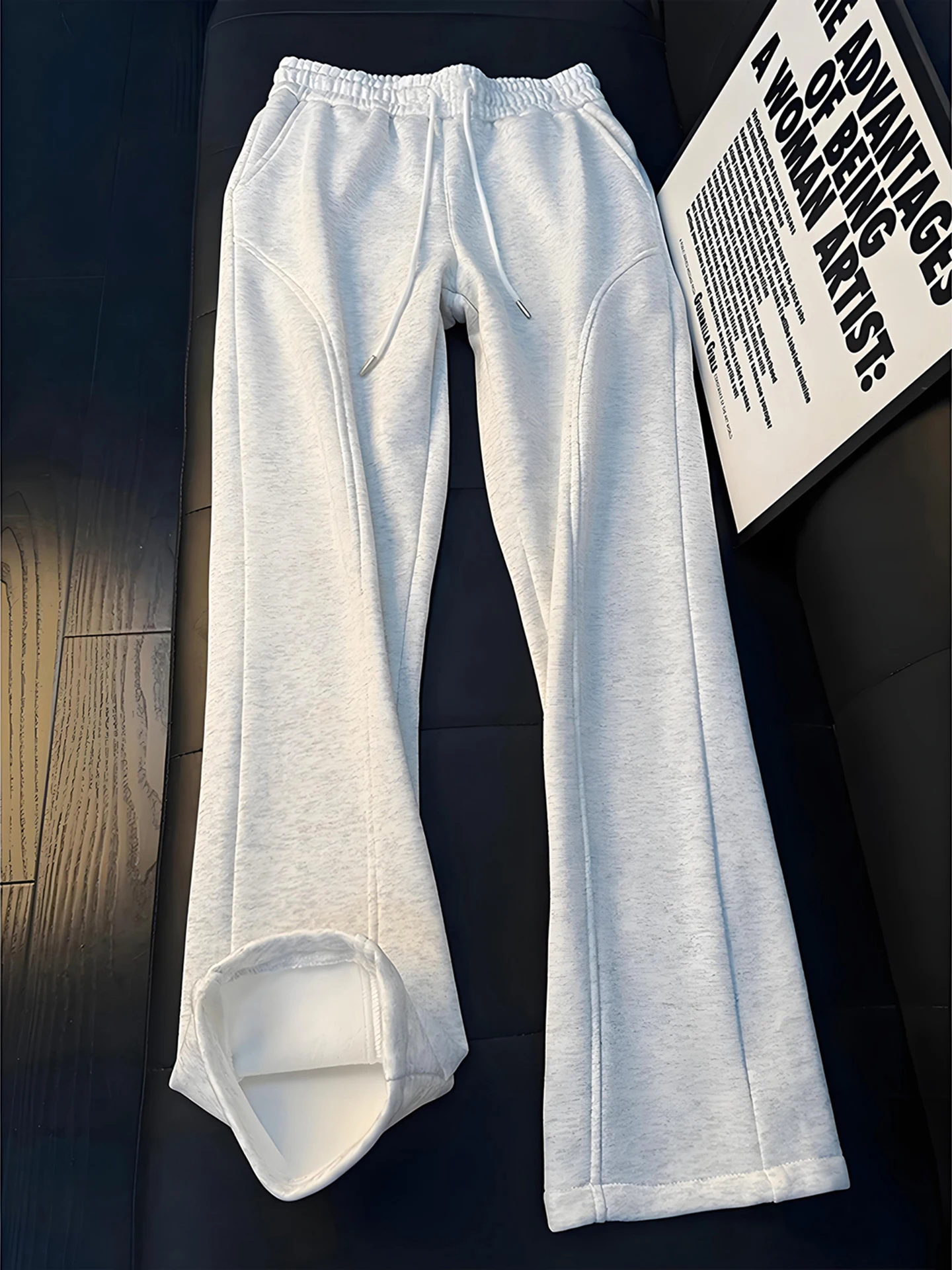 Men's Winter Fce Lined Bell Bot Straight Leg Casual Pants Heavy Du Tapered Knife  Sweatpants Faionable Youthwear