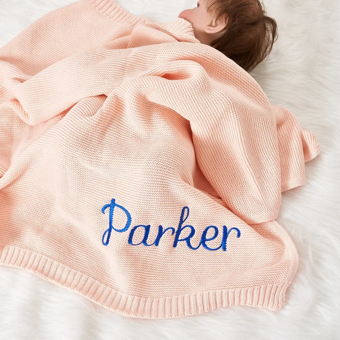 Personalized Knit Baby Blanket,Name Baby Blanket,Baby shower Gift,Embroidered Blanket Name,Newborn Baby Blanket,Cotton Knit blan