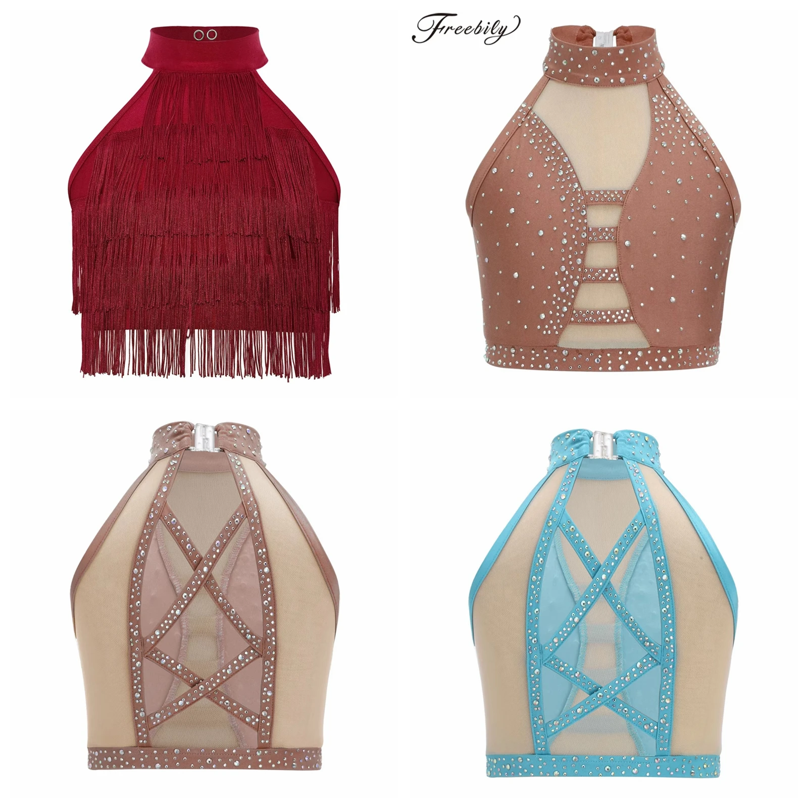 

Children's Sleeveless Strappy Back Tiered Tassels Vest Dancewear Fringe Latin Dance Crop Top Kids Girls Salsa Chacha Costume