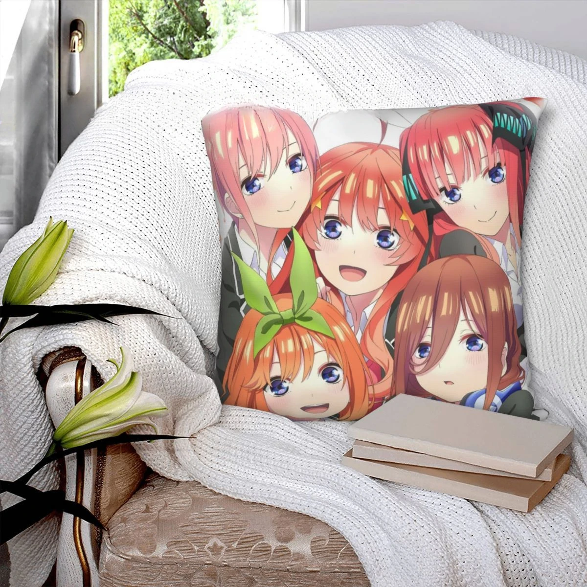 The Quintessential Quintuplets Square Pillowcase Polyester Creative Zip Decor Throw Pillow Case Home Cushion Case