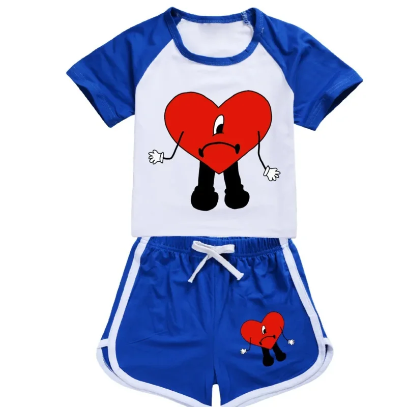 AIAI 2025Un Verano Sin Ti Bad Bunny Boy ملابس بيجامات صيفية قطنية بأكمام قصيرة تي شيرت + شورت زي بناتي رياضي غير رسمي