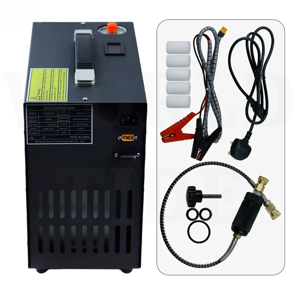 4500Psi 300Bar 12V PCP Air Compressor High Pressure Compressor Auto-Stop Built-in 12V Power Adapter Diving PCP Rifle