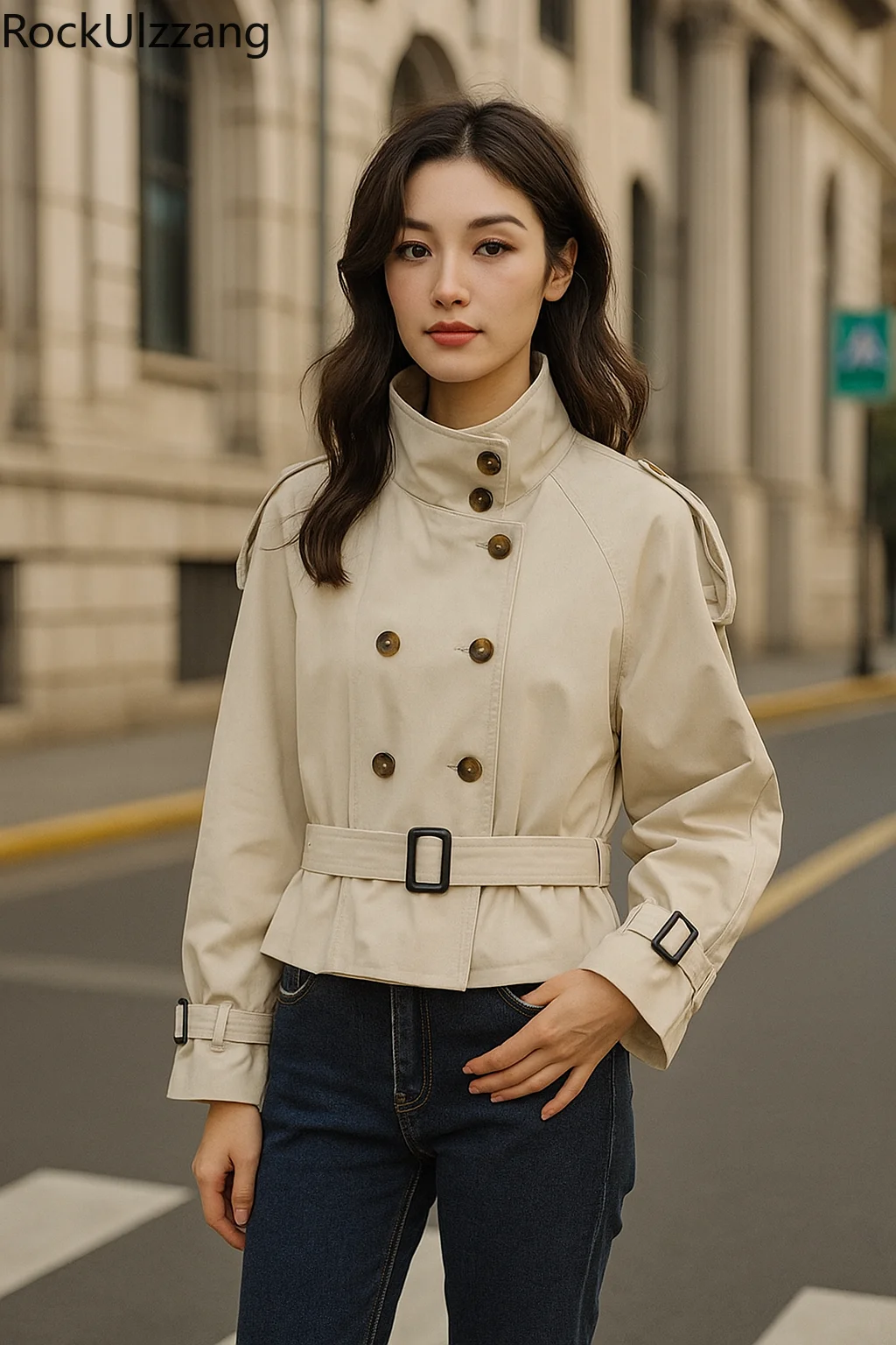 

Женский короткий плащ, новинка 2023 года, двубортная куртка с поясом и воротником-стойкой, свободная повседневная верхняя одежда, весна-осень