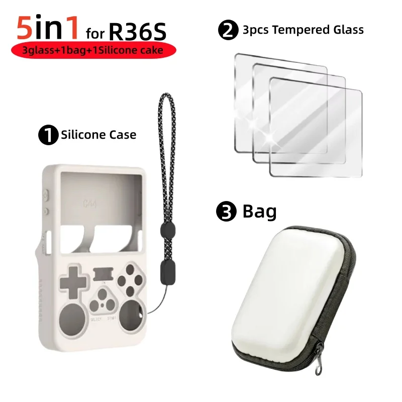Per R36S Custodia morbida in silicone/Protezione in vetro temperato HD/Borsa portaoggetti Custodia protettiva antigraffio Accessori da gioco 2 Per R36S Custodia morbida in silicone/Protezione in vetro temperato HD/Borsa portaoggetti Custodia protettiva antigraffio Accessori da gioco