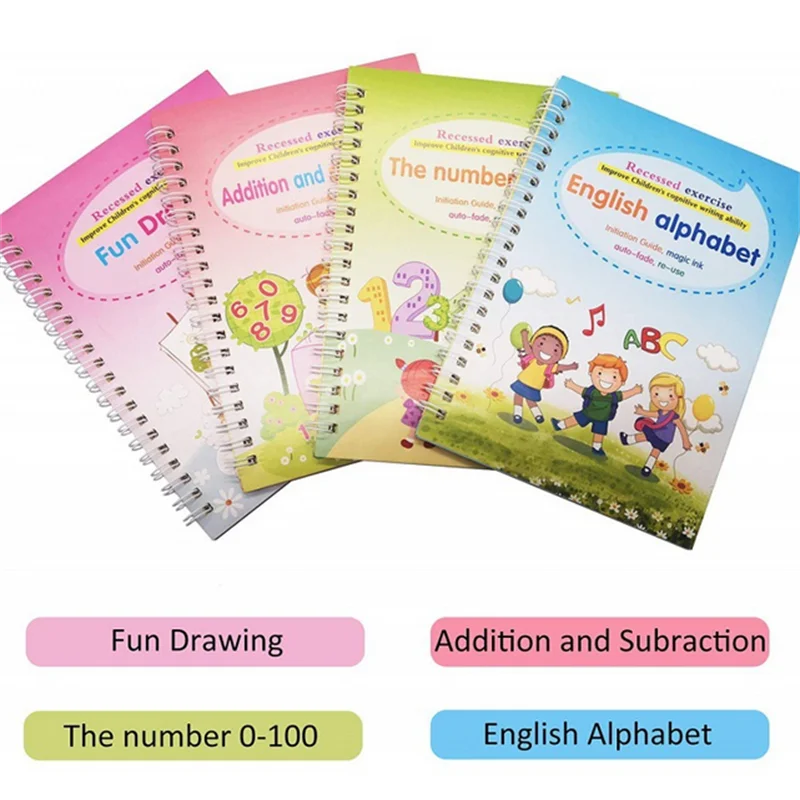 1/4PCS Sank Magic Practice Copybook Pen Preschools Kids Calligraphy English Verison Free Wiping Children Reusable Writing Book image 6
