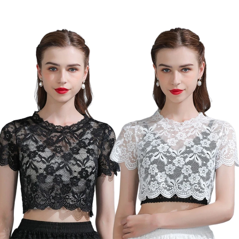 

Women Detachable Fake Collar Half Shirt Blouse Sweet Crochet Floral Lace Collars Wedding Dress Neck Cover Summer Elegant