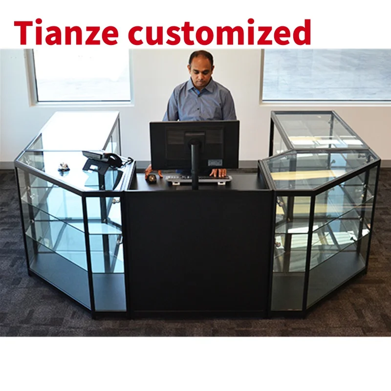 (customized)FullRetail Convenience Store Glass Display Showcase Lockable Cash Desk Checkout Counter with Led Light