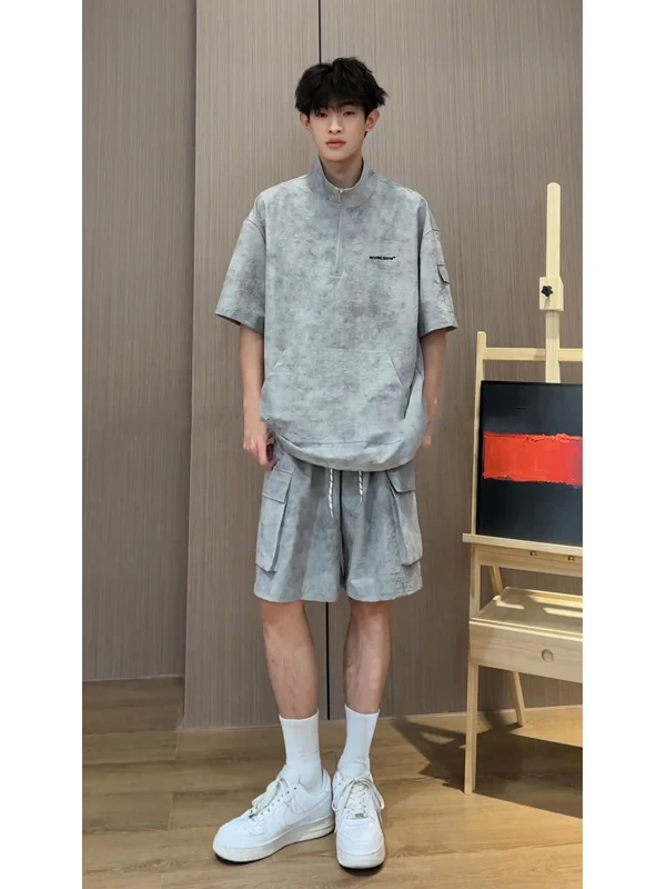 

Summer Tie Dye f Zip Men's Sportswear ort Sve T-irt And orts Set Cool Haome American Sle Workwear for Teens