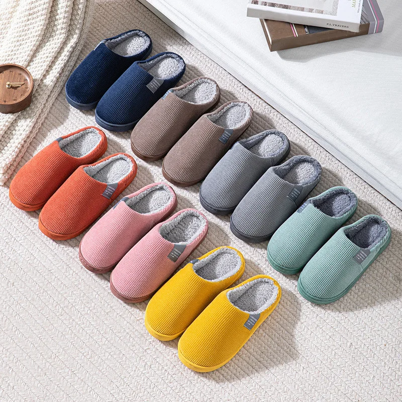 Women Home Slippers Winter Warm Casual Shoes Men Soft Sole House Slides Non Slip Flats Indoor Bedroom Couples Floor Slipper