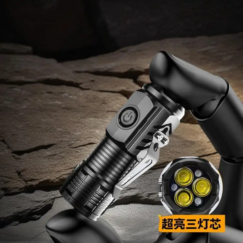 Set Senter Mini LED Ringkas - Senter Taktis 3 Mata Daya Tinggi yang Dapat Diisi Ulang
