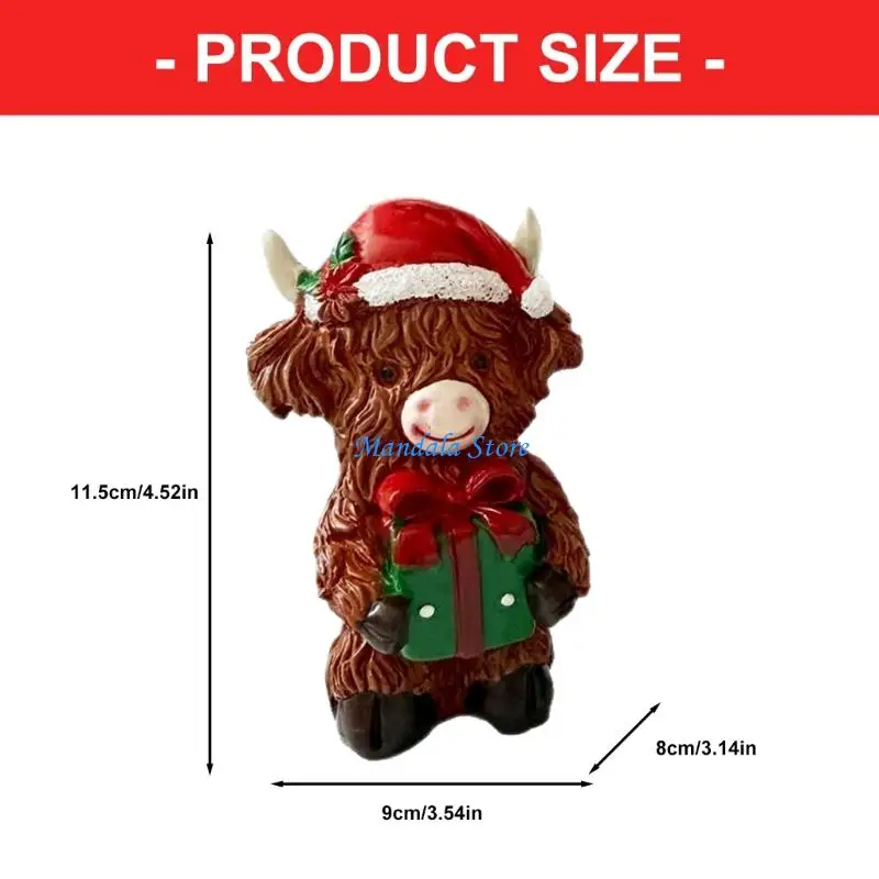 U2JC Realistic Highlands Cow Animal Figurines Resins Animal Statue Ornament for Table