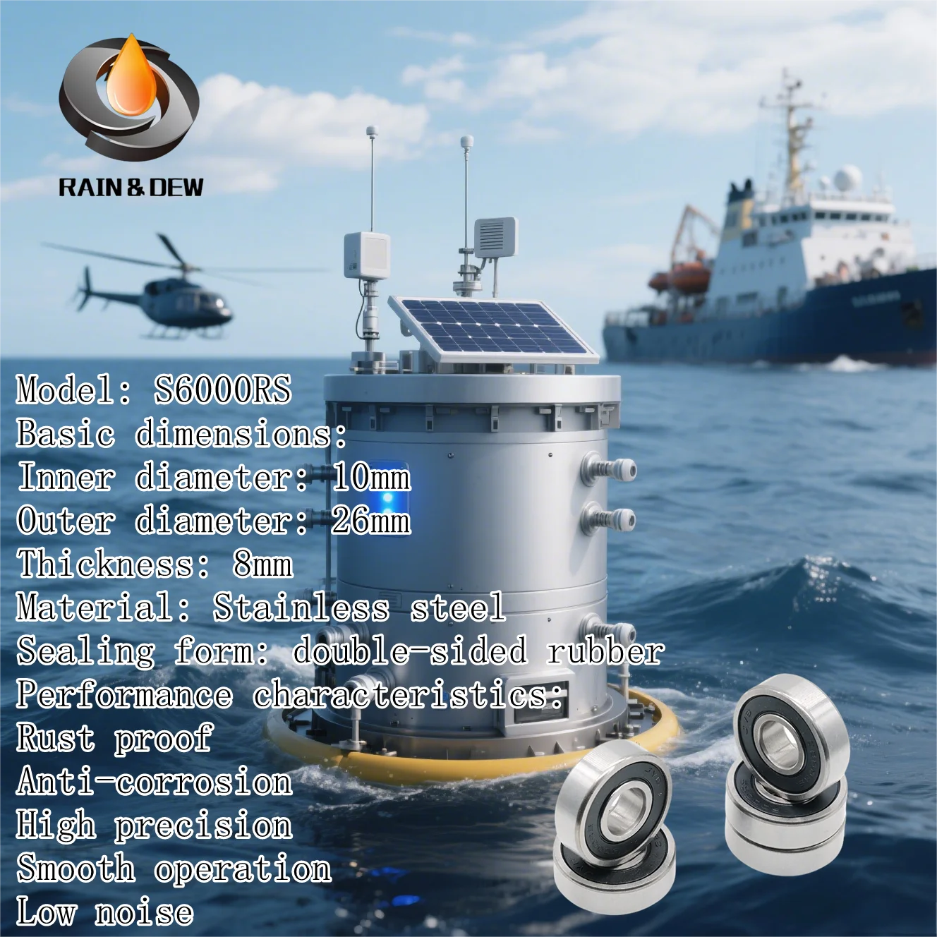 1Pcs S6000RS High Precision Bearing 10X26X8 mm Stainless Steel Bearing 6000 Stainless Bearing ABEC-7