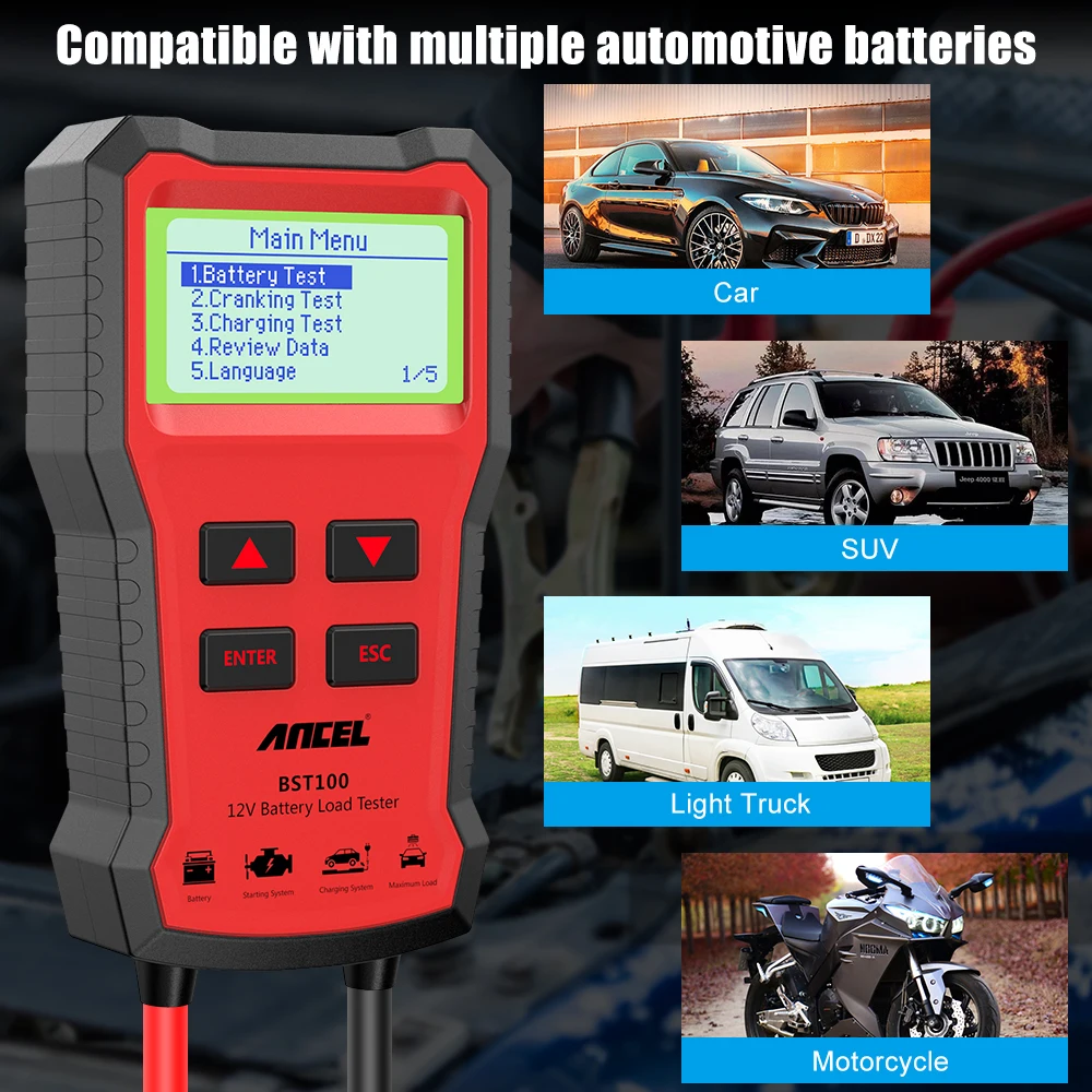 ANCEL BST100 12V Battery Tester Car Battery Analyzer Cranking Charging Circuit Test Battery Monitor Car DiagnosticTools PK BM550