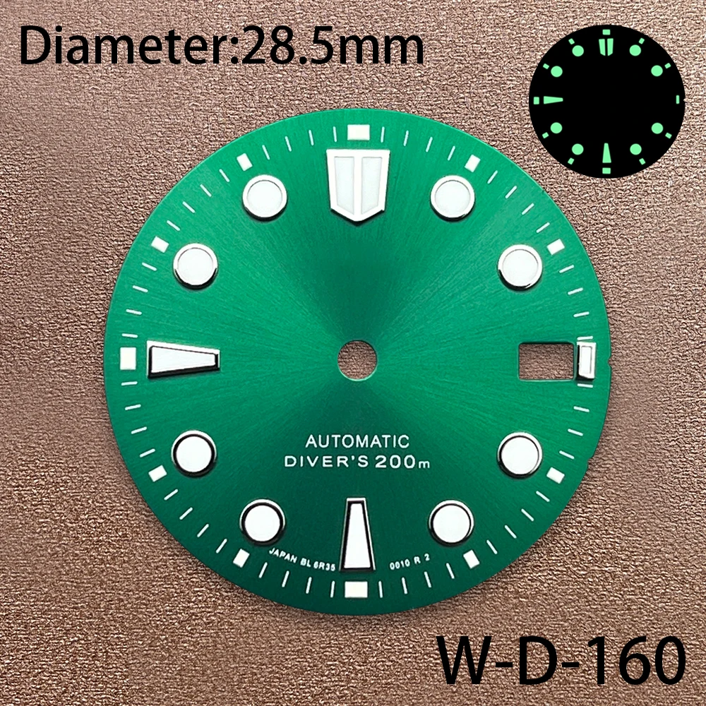 Циферблат для дайвинга с логотипом S 28,5 мм, подходит для NH35/NH36/7S/4R, механизм Janpan, сильный зеленый светящийся аксессуар для модификации часов