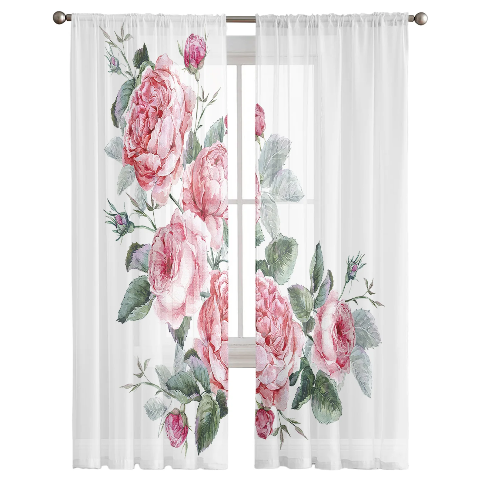 

Pink Flower Branches In Bud In Spring Tulle Curtains for Bedroom Home Decor Living Room Kitchen Voile Curtains for Blind Drapes