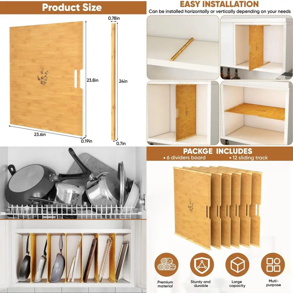 

12-Slot Wood Baking Tray Organizer for Kitchen Cabinets with 36 Screws, DIY Install for Pantry & Closet Storage