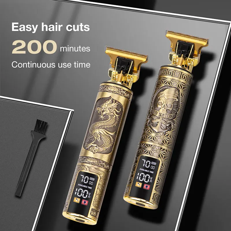 Barbeiro masculino retrô T9 aparador de cabelo profissional máquina de corte de cabelo Kemei máquina de corte de cabelo sem fio barba homem barbear