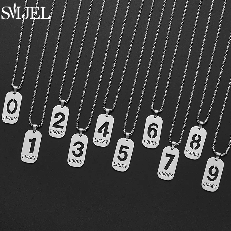 Stainless Steel Angel Number Necklace 0 1 2 3 4 5 6 7 8 9 Rectangle Pendant for Men Women Hollow Lucky Numbers Chain Jewelry view 6