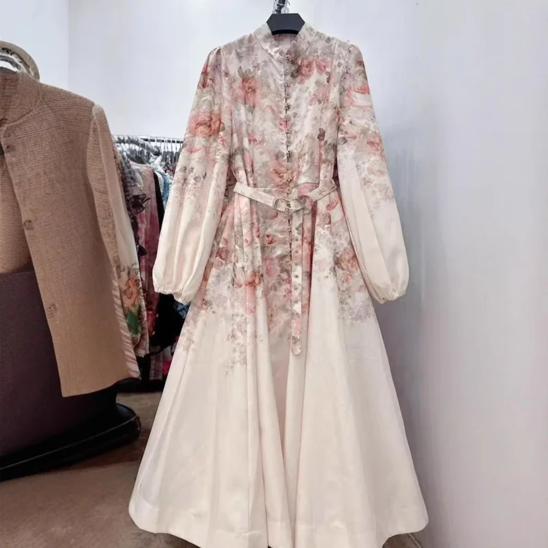 

Solid Color Linen Midi Dress Simple Design A Line Cut Long Sleeve Versatile for Office Summer Events Summer Women Dress