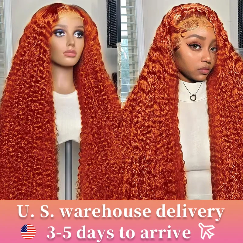 30 32inch 350 Ginger Orange Deep Wave Human Hair 13x6 Lace Front Wig Human Hair Wigs 13x4 HD Lace Frontal Curly Wig Brazilian