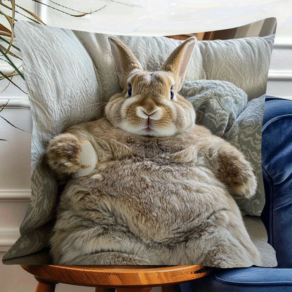 1pc Lazy Rabbit Themed Printed Throw Pillow Cover, Suitable for Sofa, Bedroom, Living Room, a Healing Gift for Animal Lovers.