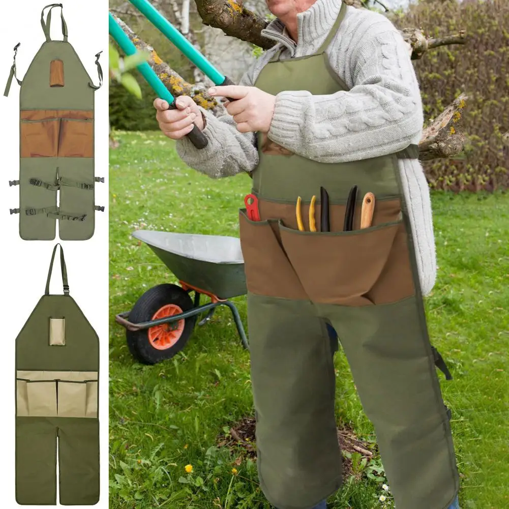 Oxford Cloth Garden Apron Garden Apron with Multiple Pockets Oxford Fabric Work Apron for Gardening Workshop Adjustable Split