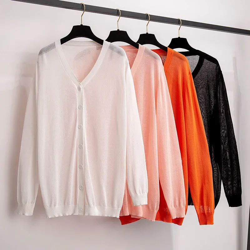 Big Size Women Clothing Extra Large Women 100 175kg Bust 150 160cm Ice Silk Sunscreen Thin Coat Knitted Cardigans