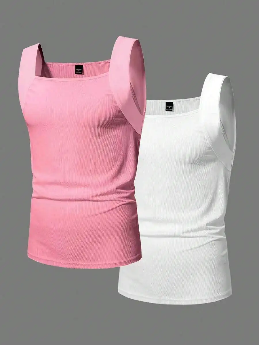 

Mens Solid Ribbed Casual Tank Top 2 Pack
