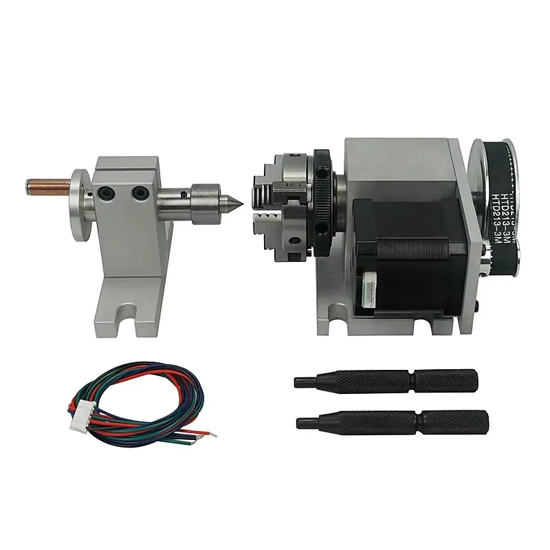 CNC milling machine with CNC tailstock and 4-axis rotary axis with chuck 50 mm