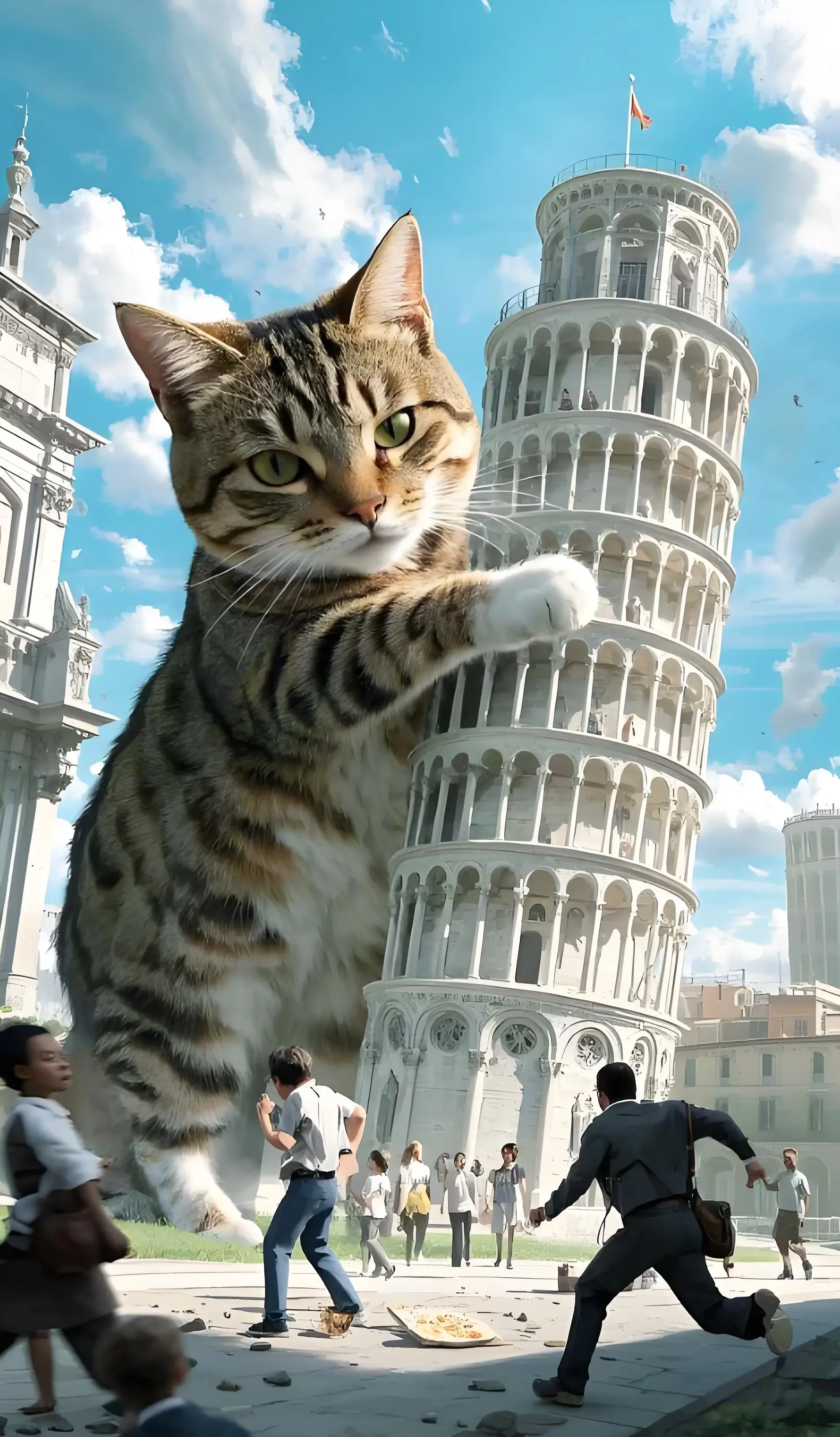 Giant Cat and Leaning Tower of Pisa 300/500/1000Pcs Wooden Puzzle for Gameroom Bedroom Livingroom Decor Birthday Holiday Gift