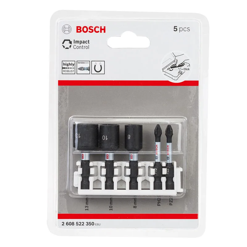 Bosch 2608522350 5Pcs Screwdriver Bit and Socket Set Impact Control PZ/PH Bits 50mm Pick and Click Electric Drill Accessory