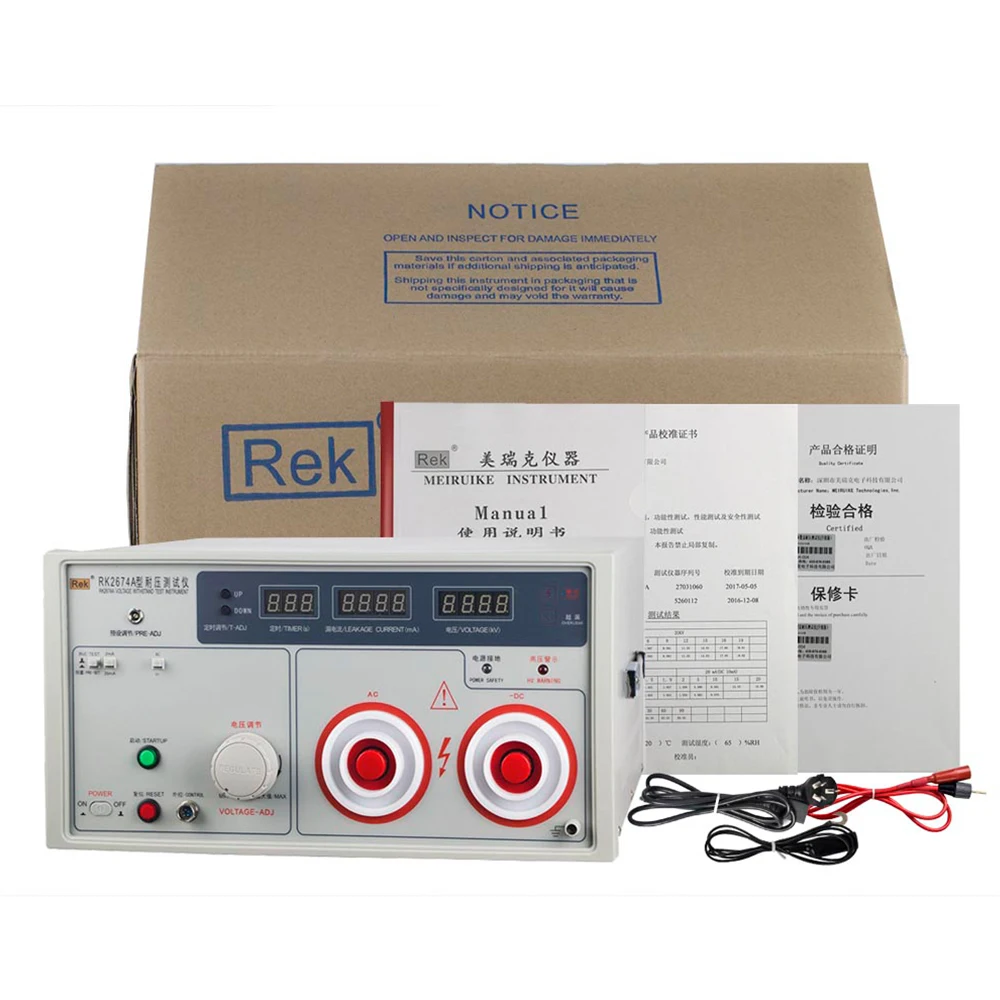 Voltage tester RK2674A Voltage AC/DC20kV, breakdown current: AC20mA DC10mA, optional PLC interface (AC-DC type)