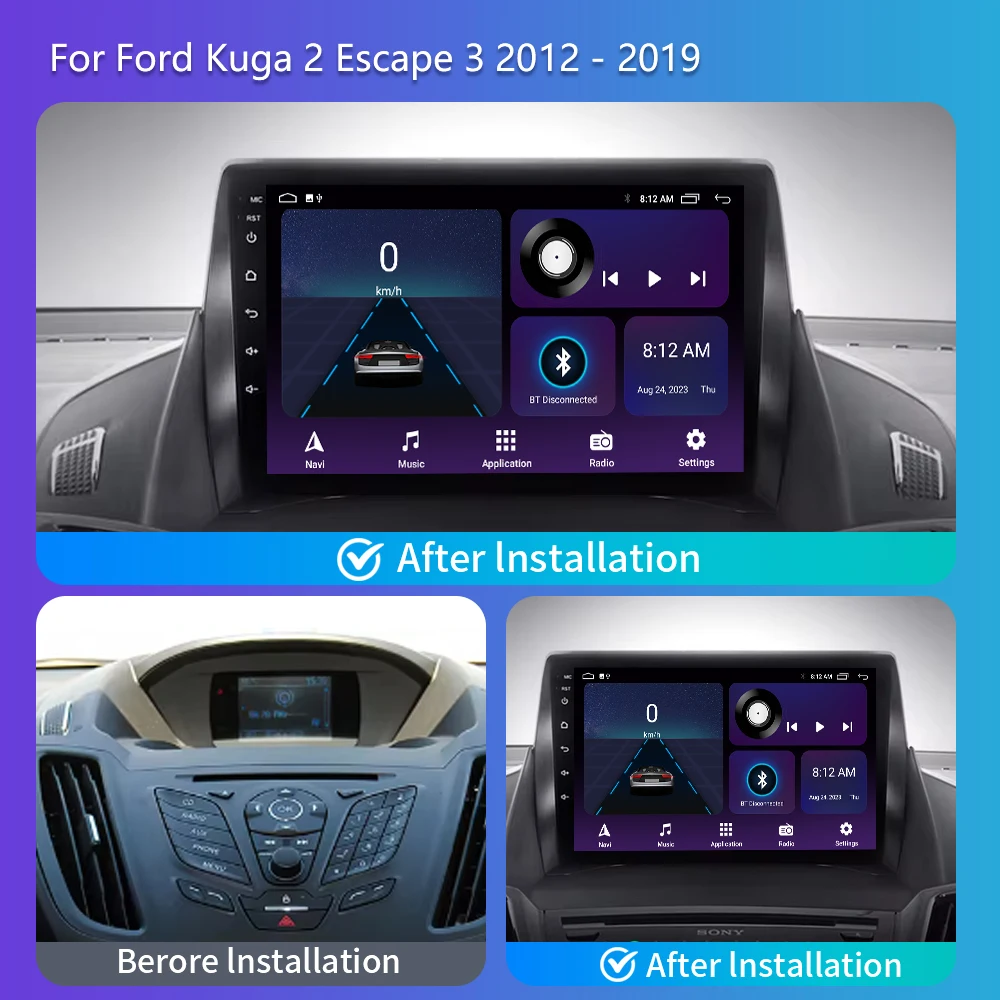 2 Din Android13 Car Radio For Ford C-MAX Kuga 2 Escape 3 2012 - 2019 Multimedia Player Navigation GPS Carplay Auto Head Unit DVD