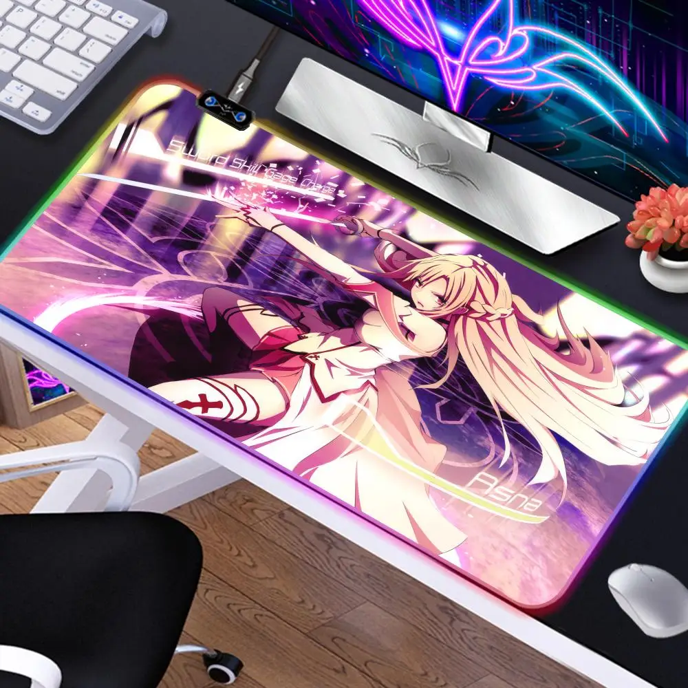 Sword Art Online RGB Mouse Pad Desk Mouse Pad Cute HD Desk Pad Extended Gaming Keyboard Mats Large XXL Gamer Mousepad 90x40