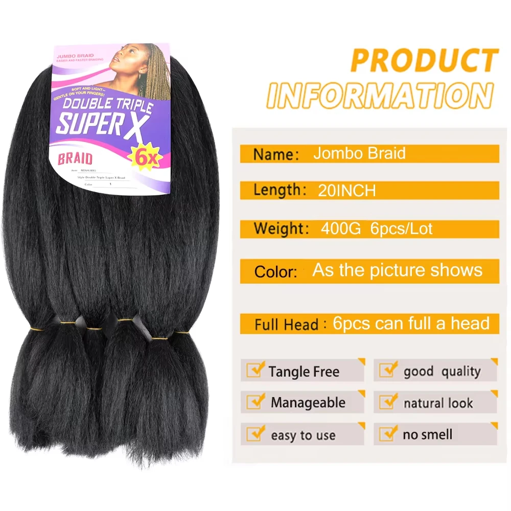6 عبوات من وصلات الشعر ذات الضفائر الكبيرة مقاس 24 بوصة، صندوق كروشيه صناعي ملفوف مسبقًا للفتيات والنساء، كوسبلاي يومي
